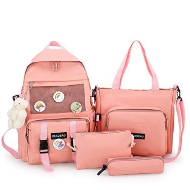 Imagem de Nova bolsa escolar de grande capacidade conjunto de quatro peças mochila bolsa de mão, rosa, Medium,