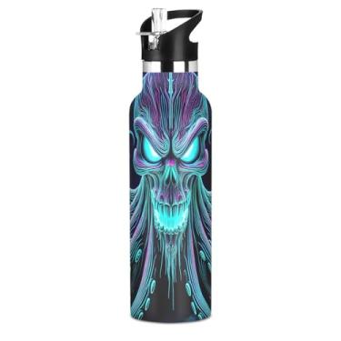 Imagem de Joisal Garrafa de água neon para meninas azul-petróleo com tampa de palha, garrafas de água de aço inoxidável isoladas, livre de BPA, copos infantis à prova de vazamento para escola, viagens, esportes