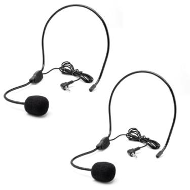 Imagem de Microfone de 2 peças para montagem na cabeça, conector padrão de 3,5 mm, amplificador para canto, discurso, ensino, treinamento, apresentações, etc. (preto)