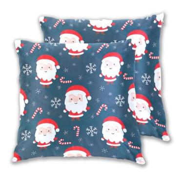 Imagem de Joitme Conjunto de 2 capas de almofadas de Natal fofas de Papai Noel azul-marinho para decoração de casa, decoração de casa, 50 x 50 cm, 2 peças