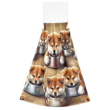 Imagem de Joitme Cute Akita Inu Filhotes de Cachorros Toalhas de Mão Penduradas para Cozinha Toalhas de Forno Absorventes Macias Conjunto de 2, Linda Decoração de Banheiro de Cozinha 47 x 35 cm