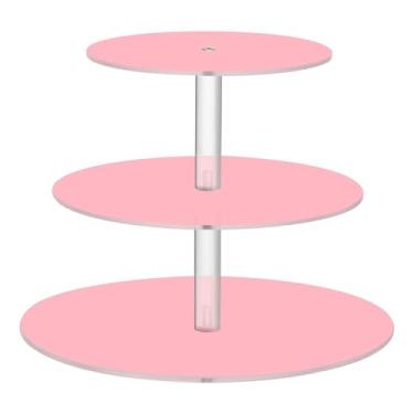 Imagem de Suporte de cupcake de 3 níveis para festa de aniversário, copo de acrílico, torre de bolo, rosa claro, suportes de sobremesa, bandejas de servir para festa e comida