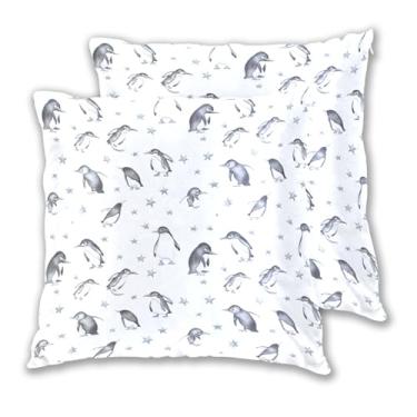 Imagem de Joitme Conjunto de 2 capas de almofada de desenho animado de estrelas de pinguim preto e branco com 2 capas de travesseiro fofas para ambientes externos, 45 x 45 cm, 2 peças