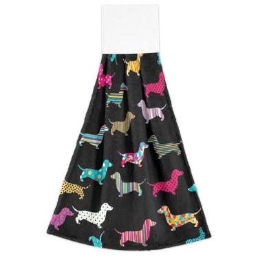 Imagem de Joisal Dachshund colorido cachorro preto outono pendurado toalhas de cozinha forno toalhas de chá absorvente macio bonito casa e cozinha conjunto de 2, 18,2 x 14 polegadas