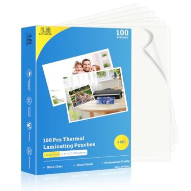 Imagem de Pacote com 100 bolsas de laminação térmica de 5 mm, folhas de laminação transparente de 29 x 43 cm, compatibilidade de tamanho amplo, suprimentos de laminação de escritório para carta, foto, cartão e