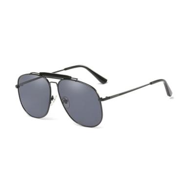 Imagem de Óculos de feixe duplo retrô masculino armação grande de metal feminino proteção UV Uv400, C1 preto e cinza, One Size