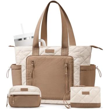 Imagem de Sacola acolchoada para mulheres, bolsa de mão leve e inchada para laptop, professora, enfermeira, ombro, escola, viagem, academia, Cáqui creme, One Size