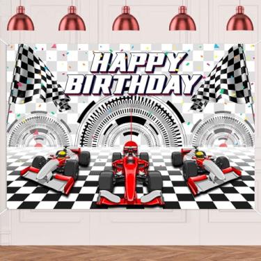 Imagem de Banner de carro de corrida tema de carro de corrida faixa de fotografia para feliz aniversário, festa de casamento, suprimentos de decoração de cabine de fotos