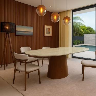 Imagem de Mesa de Jantar Oblongo 120x80cm Nogueira Tampo Quartzito Taj Mahal