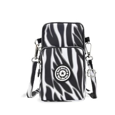 Imagem de Bolsa transversal pequena para mulheres - Mini bolsas de telefone com alça transversal e carteira - bolsa de braço de nylon, Preto e branco, Tendência