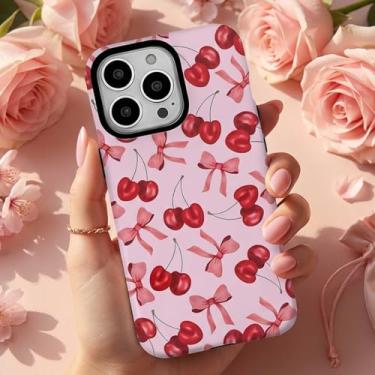 Imagem de Capa de telefone com padrão cereja, compatível com iPhone 15/15pro, linda capa protetora para uso diário (15, rosa)