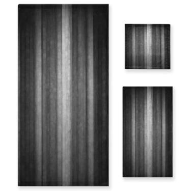 Imagem de AIYOOLER Conjunto de toalhas de banho abstratas ombré, preto, cinza, conjunto de toalhas listradas, textura de vidro frio, 3 peças, 1 toalha de banho, 1 toalha de mão, 1 toalha, toalhas de banheiro