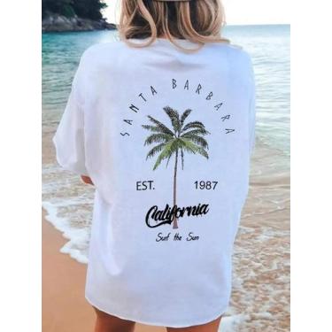 Imagem de Camiseta Feminina De Verão Em Algodão Com Estampa De Palmeira De Coco 