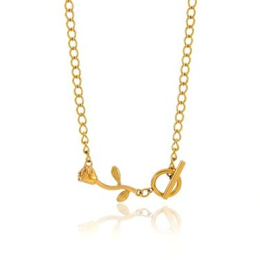 Imagem de RINHOO FRIENDSHIP Colares banhados a ouro 18 k vintage colar rosa delicado coração pingente festival joias modernas presente para festa de formatura, Medium, Aço de titânio, Sem Pedra Preciosa