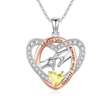 Imagem de WYDDO Colar com pedra do mês de nascimento da mãe, ouro rosa 14K, preenchido com pingente de coração de amor para mãe e filho, I Love You, joia para mãe, presente de dia das mães para avó, mulheres