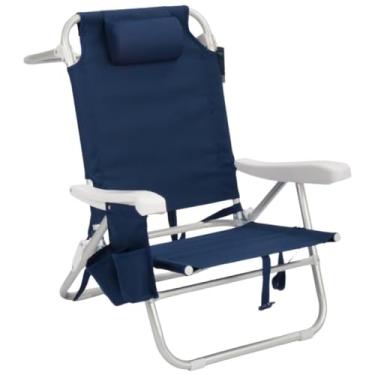 Imagem de Cadeira de Praia Mochila Dobrável Reclinável de Alumínio - 5 Posições, Portátil e Leve, Ideal para Camping, Lazer ao Ar Livre e Viagens (Azul-marinho)