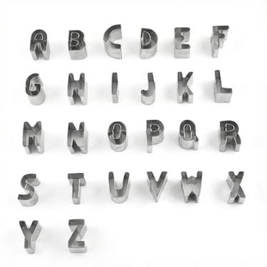 Imagem de Conjunto de ferramentas de cortador de biscoito alfabeto, 26 peças, 2,5 cm, conjunto de cortadores de biscoito de aço inoxidável para fondant, ferramentas de molde de massa de frutas