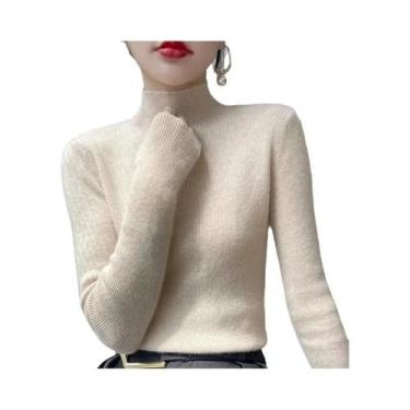Imagem de Suéter Feminino De Tricô Grosso Sólido Com Gola Alta Estilo Harajuku C