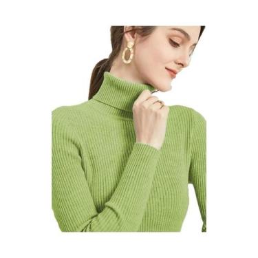 Imagem de Suéter De Inverno Feminino Térmico Com Gola Alta Listrada, Tricotado, 