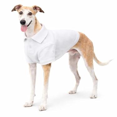 Imagem de lovelonglong Camisa polo básica para cães de algodão premium, camisetas polo para cães grandes, médios e pequenos com gola de dois botões, cor branca, 3GG