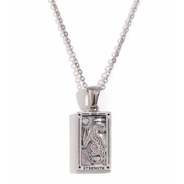 Imagem de LANGUGU Colar com cartão de tarô Good Luck Amuleto com pingente de tarô para mulheres e homens, Medium, Liga de aço, Strass