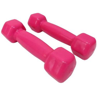Imagem de Par Halter 1 kg Rosa - Par Halteres Emborrachados 1 kg Sextavado Peso 