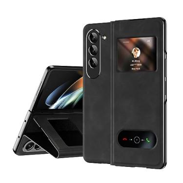 Imagem de XIMAND Capa dobrável para Samsung Galaxy Z Fold 5 Maghetic, design de janela aberta, capa fina protetora de couro Napa executiva de alto luxo com suporte oculto - preta