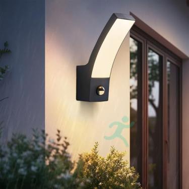 Imagem de GZZBMY LED Exterior apliques de parede com detetor de movimento moderno candeeiros de parede IP65 impermeável interior / exterior iluminação Pathway terraço varanda jardim (luz neutra preta, 1 peça)