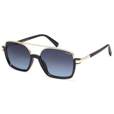 Imagem de SOJOS Óculos de sol aviador modernos para mulheres e homens polarizados retrô quadrado Y2K óculos de sol grandes SJ2659, Lente de classificação azul armação preta, 56-17-140