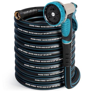 Imagem de Mangueira de jardim resistente de 30 metros com bocal, mangueira de água não expansível, mangueira híbrida leve e sem dobras com alça giratória, acessórios macho para fêmea