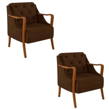 Imagem de Kit 2 Poltronas Decorativas Braços em Madeira Hand Veludo Marrom G45 -
