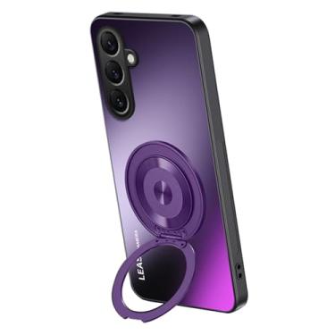 Imagem de POYUFRG Capa magnética para Samsung Galaxy S26 Ultra/S26 Plus/S26, capa fina de metal giratório fosco com suporte de anel com tudo incluído, capa de proteção de lente, roxa, S26