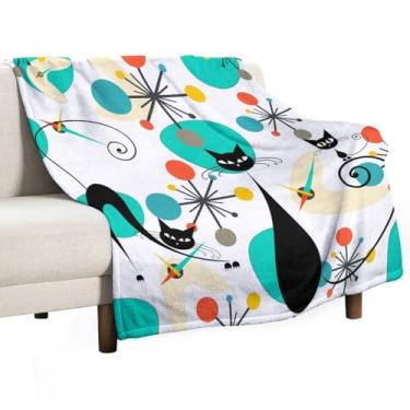 Imagem de Cobertor retrô de flanela dos anos 50, moderno, atômico, abstrato, de meados do século, cobertor macio para casa, sofá, cama, sofá, cadeiras, decoração de viagem para todas as estações, 101,6 cm x 127