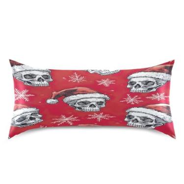 Imagem de Blueangle Skulls Santa Hats Fronha de cetim para cabelo e pele, fronha de seda, tamanho king (50,8 x 101,6 cm) - Capas de almofada de cetim com fecho de envelope (856)