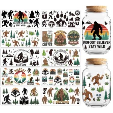 Imagem de Peacoblue Adesivos de transferência UV DTF Cup Wraps Bigfoot in Forest Pattern, 10 folhas à prova d'água adesivo de transferência de vinil personalizado 473 g copo de café copo copo caneca decalques