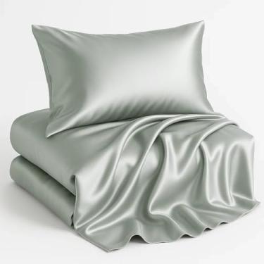 Imagem de Casa Platino Conjunto de lençóis de cetim tamanho solteiro - 3 peças - macio como seda - 1 lençol com elástico alto, 1 lençol de cima e 1 fronha padrão - Lençóis de cama de qualidade hoteleira, fácil