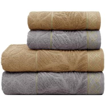 Imagem de Kit 4 Toalhas 100% Algodão – 2 Banho Grandes + 2 Rosto Absorventes, Macias e Felpudas para Uso Diário (Mascavo | Granito)