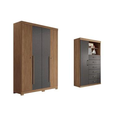 Imagem de Guarda Roupa +Cômoda 2 Peças QC332 Jatobá/Grafite - Santos Andirá