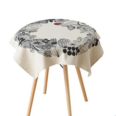 Imagem de pcagfaajmh Toalha de mesa simples estilo nórdico toalha de mesa redonda padrão floral toalha de mesa de jantar de linho