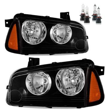 Imagem de Vizotae Conjunto de faróis para Dodge Charger 2006-2010 com luz de canto Singal, feixe alto/baixo com lâmpadas, lado do motorista e do passageiro