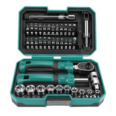 Imagem de Jectse Conjunto de Chave de Fenda de Catraca Chave de Fenda de Catraca Kit de de Com Alça Magnética 10 Soquetes Barras de Extensão de 24 Bits para Reparos Domésticos