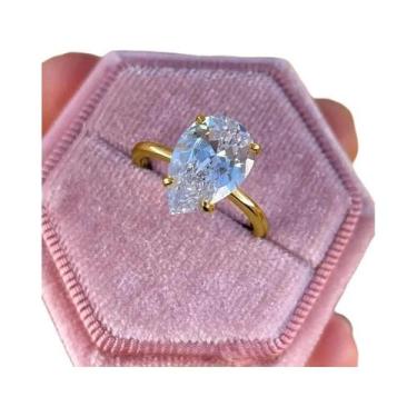 Imagem de Anel De Zircônia Em Forma De Pêra De Prata Esterlina 925 Para Mulheres