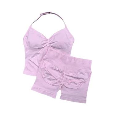 Imagem de Conjunto De Yoga Sem Costura De 2 Peças Para Mulheres: Top Halter Acol