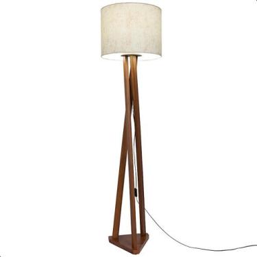 Imagem de Luminária de Chão Estrela com Pés de Madeira e Tecido Sapucaia Marmori