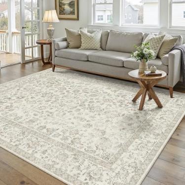 Imagem de PureCozy Tapete de área cinza-acastanhado 12 x 18 cm, antiderrapante, vintage, para sala de estar, envelhecido, lavável à máquina, tradicional, interior, quarto, castanho-acastanhado, retrô, floral