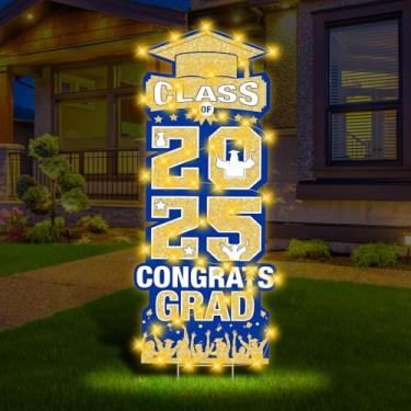 Imagem de Frakron Placas De Jardim Para Formatura 2025 Com Luzes Led Azuis E Douradas, Gramado A Turma, Estacas Festa Formatura, Materiais Decoração Áreas Externas O Ensino Médio
