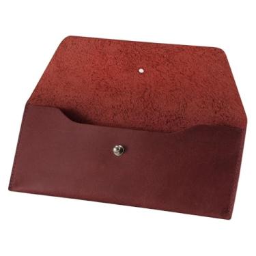 Imagem de Ringsun Envelope de couro legítimo, carteira econômica reutilizável, clutch retrô para homens e mulheres, Vermelho