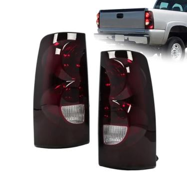 Imagem de Yunnergo Par de luz traseira vermelha fumada compatível com captador Silverado 2003-2006 com lâmpadas e chicote de fios lanterna traseira de freio traseiro GM2800174 GM2800161