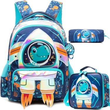 Imagem de Meetbelify Mochilas escolares infantis para meninas e meninos com lancheira para estudantes do ensino fundamental, 02 Azul, Moderno