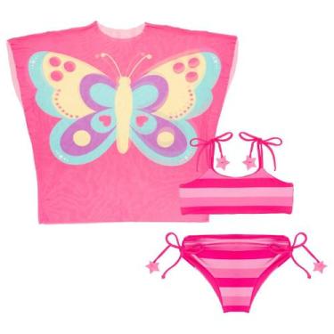 Imagem de Biquíni Dupla Face + Saída De Praia Kimono Tule Menina - Fofotinhos, L